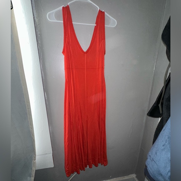 Anthropologie Maeve Women's Midi Swing Dress Orange Double-V Neck - Picture 3 of 7